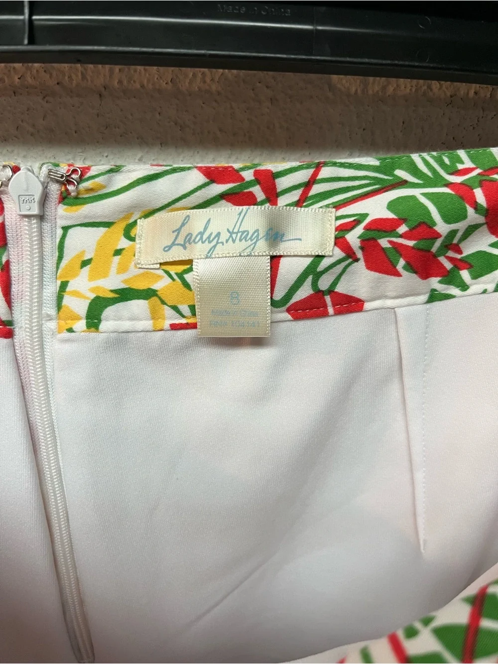 Lady Hagen White Mini Skirt with Red, Green & Yellow Tropical Trim